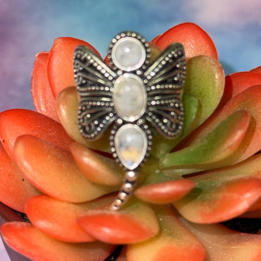 Moonstone Dragonfly Silver Ring - image 2